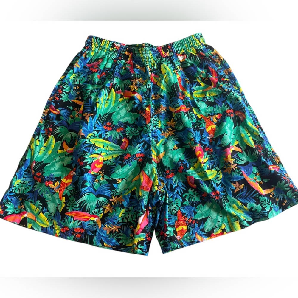 Vintage Toucan Dance Fast Lame Hawaiian All Over Print Shorts Mens Size Medium